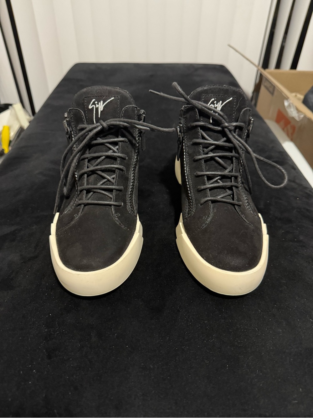 Giuseppe Zanotti Black Suede Low-Top Sneakers with Off-White Sole